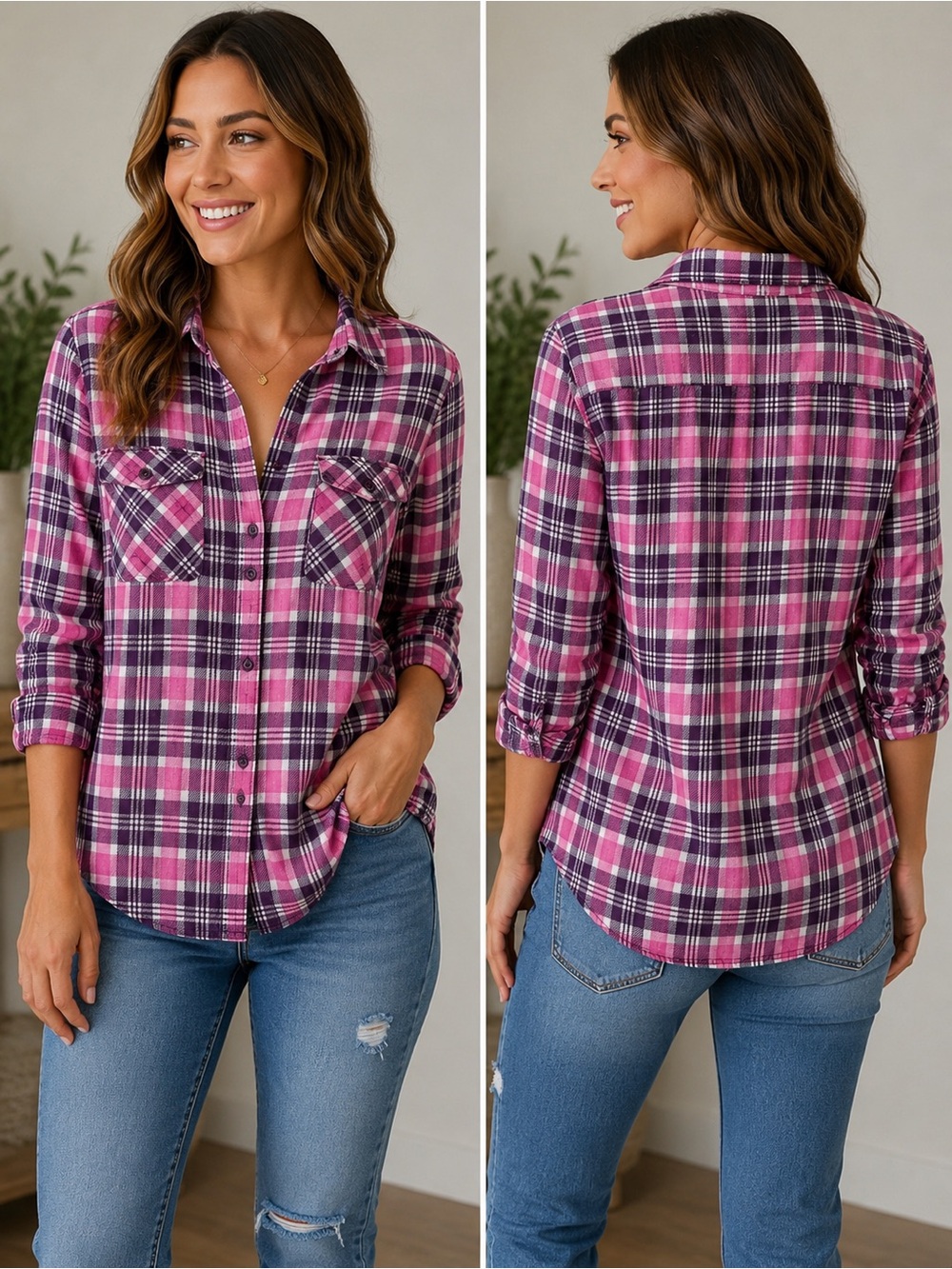Lee Pink Plaid Button-Down Shirt